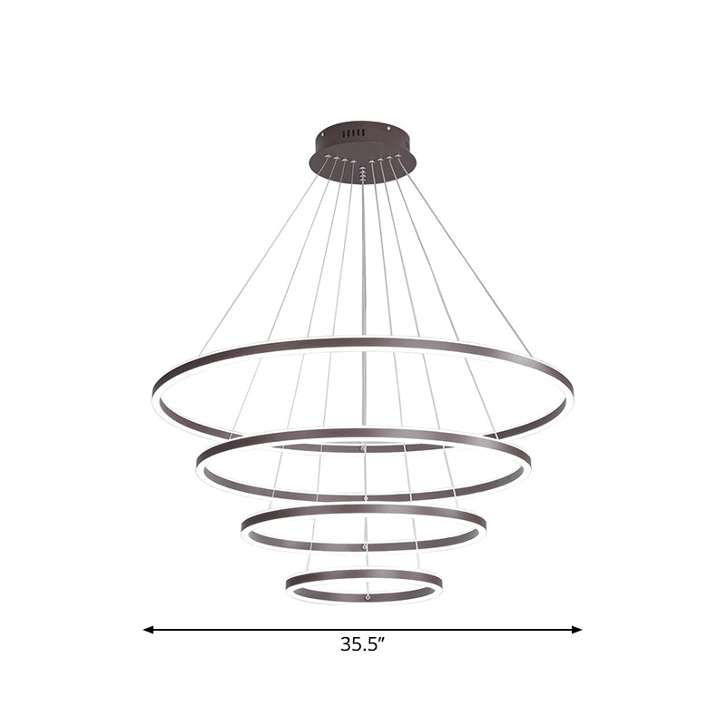 Minimalist Brown Ring Chandelier With Acrylic Led For Dining Room - 2/3/4 Tiers