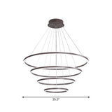 Minimalist Brown Ring Chandelier With Acrylic Led For Dining Room - 2/3/4 Tiers