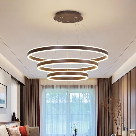 Simplicity 2/3-Tier Coffee Metal Circle Chandelier Lamp With Led For Hanging Pendant In Sit Room / 3