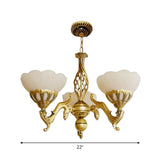 Gold 3-Head Traditional Chandelier With Ivory Glass Flowers - Elegant Hanging Light Fixture