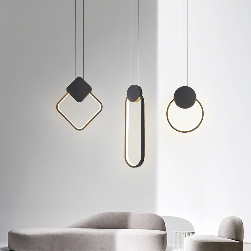 Minimalist Acrylic Hanging Ceiling Light: Oval Round Square Pendant Lighting In Black/White For