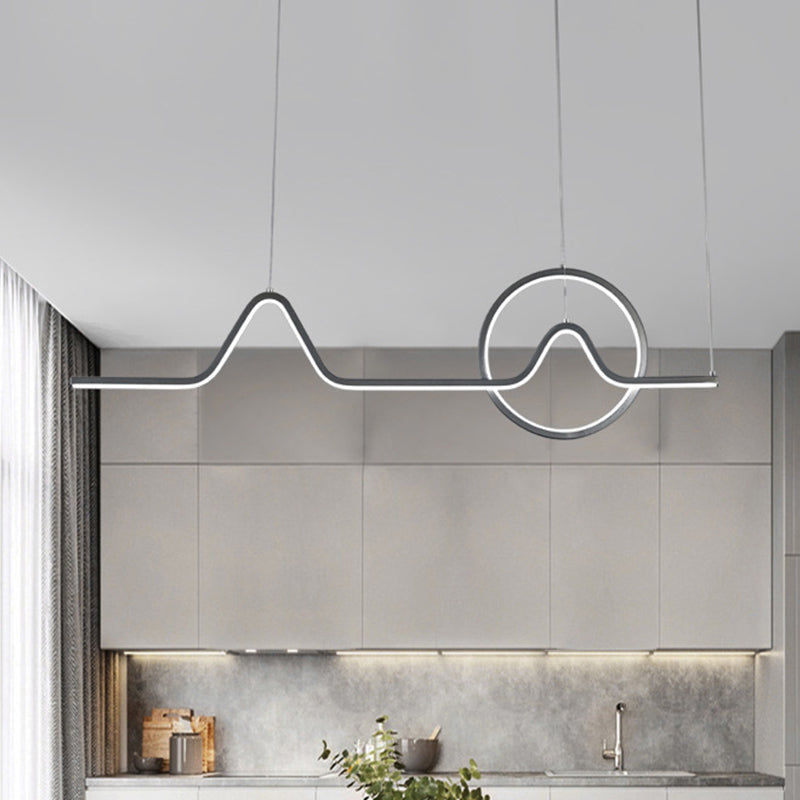 Linear Mountain & Sun Acrylic Pendant Light With Led Warm/White Glow - Black/Gold Finish For Dining