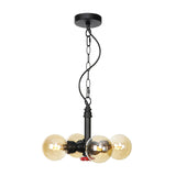 Vintage Amber/Clear Glass Black Hanging Pendant Lamp - 4 Lights Global Ceiling Chandelier