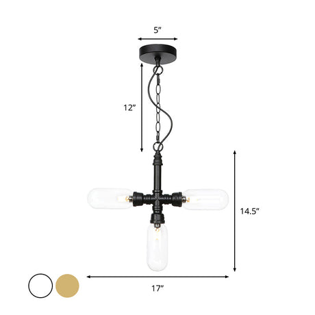 Industrial Glass Pipe Chandelier - Amber/Clear | 3-Head Led Ceiling Fixture For Dining Room And More