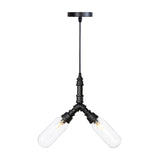 Industrial Amber/Clear Glass Piping Dining Room Chandelier With Led Lighting And Multiple Heads In