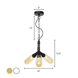 Industrial Amber/Clear Glass Piping Dining Room Chandelier With Led Lighting And Multiple Heads In