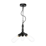Industrial Amber/Clear Glass Piping Dining Room Chandelier With Led Lighting And Multiple Heads In