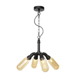 Industrial Amber/Clear Glass Piping Dining Room Chandelier With Led Lighting And Multiple Heads In