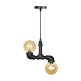 Industrial 2-Light Led Hanging Pendant Chandelier With Global Amber/Clear Glass Shades - Restaurant
