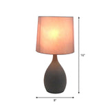 Minimalist Single Grey Metal Night Lamp With Teardrop Shape Cylinder Fabric Shade And Table Stand