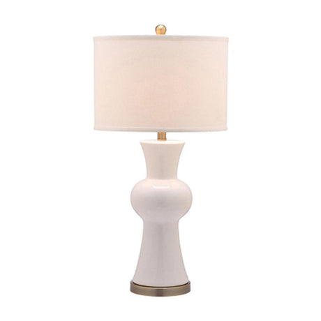 Ceramic Night Lamp Modern Table Light With Drum Lampshade - White/Royal Blue/Burgundy White