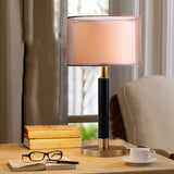 Modern Black Table Lamp With Double Drum Shade Night Light And 6-Bulb Fabric Design For Living Room