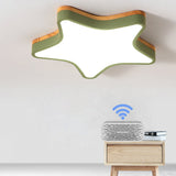 Wood Star Flush Cartoon Led Ceiling Light For Kindergarten Room Green / 18