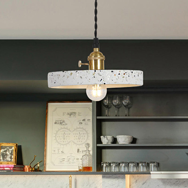 Nordic Hanging Pendant Light With Terrazzo Shade - White Disc/Cone/Cylinder Suspension Lighting / C