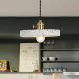 Nordic Hanging Pendant Light With Terrazzo Shade - White Disc/Cone/Cylinder Suspension Lighting / C