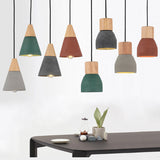 Small Nordic Cement Pendant Light With 1 Head And Wood Socket In Black/Red/Green
