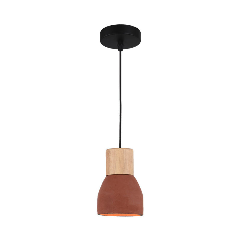 Small Nordic Cement Pendant Light With 1 Head And Wood Socket In Black/Red/Green