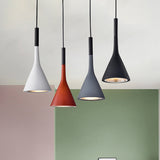 Minimalist Funnel Pendant Light In Red/Black/White Single Cement Hanging Fixture For Bedside Grey