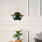 Designer Marble Pendant Lamp For Restaurants: Globe Hanging Light With Led Black/White/Green & Brass