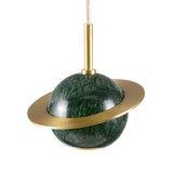Designer Marble Pendant Lamp For Restaurants: Globe Hanging Light With Led Black/White/Green & Brass