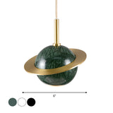 Designer Marble Pendant Lamp For Restaurants: Globe Hanging Light With Led Black/White/Green & Brass