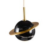 Designer Marble Pendant Lamp For Restaurants: Globe Hanging Light With Led Black/White/Green & Brass