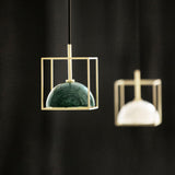 Stylish 1-Light Nordic Marble Pendant With Brass Square Frame
