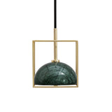 Stylish 1-Light Nordic Marble Pendant With Brass Square Frame