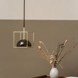 Stylish 1-Light Nordic Marble Pendant With Brass Square Frame