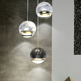 Marble Led Pendant Light Kit - Designer Black/White/Green Hanging Lamp For Living Room Black / A