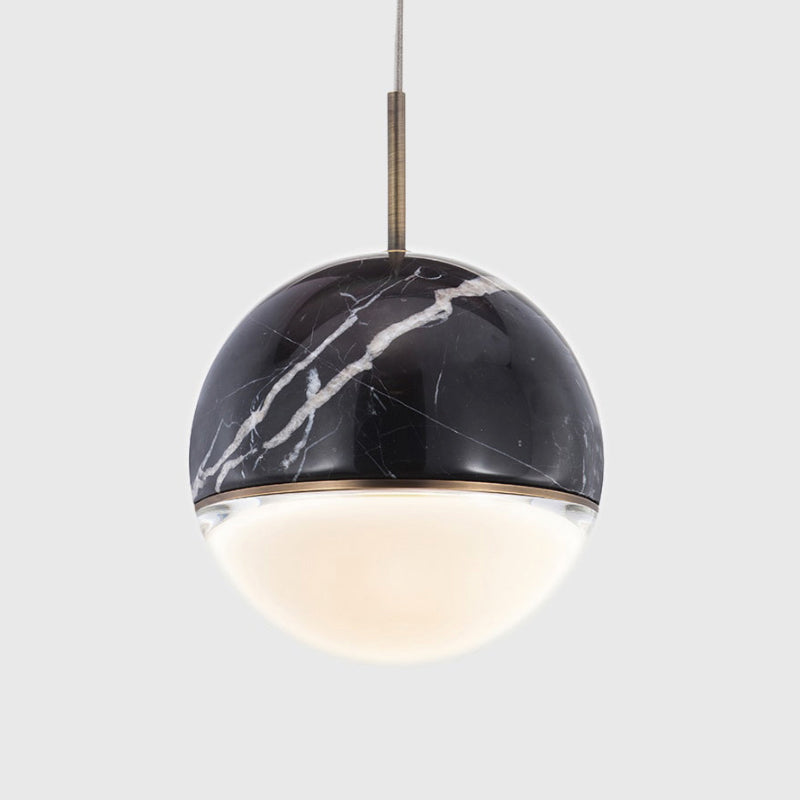 Marble Led Pendant Light Kit - Designer Black/White/Green Hanging Lamp For Living Room