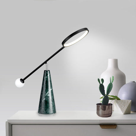 Geometric Marble Table Lamp With Adjustable Balance Arm - Modern Nightstand Light For Living Room In