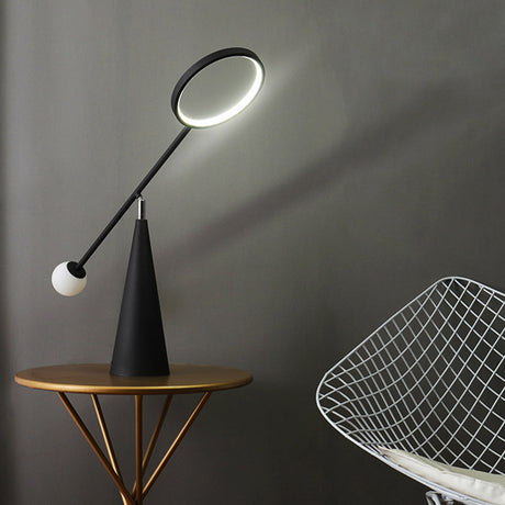 Geometric Marble Table Lamp With Adjustable Balance Arm - Modern Nightstand Light For Living Room In