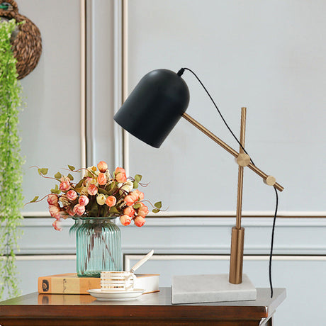 Black Postmodern Metal Nightstand Lamp With Brass Balance Arm & Cloche Shape For Reading Table