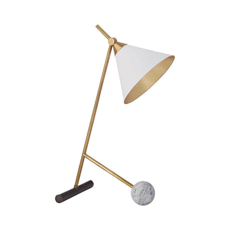 Modern White And Brass Cone Night Light 1-Head Metal Table Lamp Ideal For Bedroom