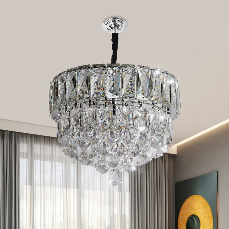 Modern Crystal Led Hanging Light Fixture With Stainless Steel Tiers