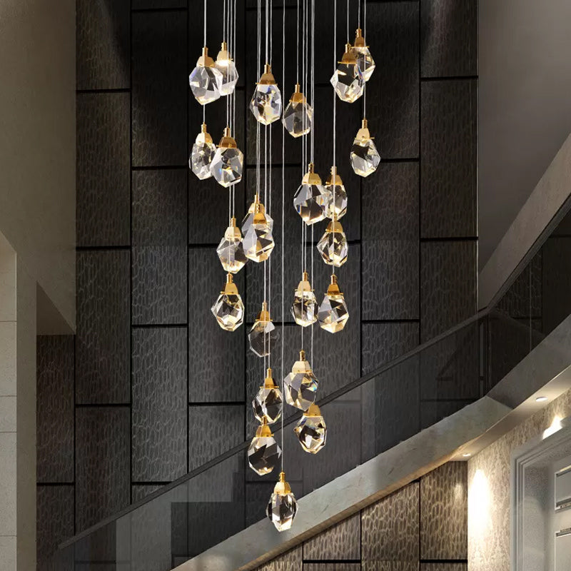 Modern Crystal Raindrop Hanging Lamp: Brass 3/5/24-Light Pendant Light For Dining Room
