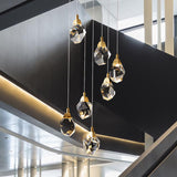 Modern Crystal Raindrop Hanging Lamp: Brass 3/5/24-Light Pendant Light For Dining Room