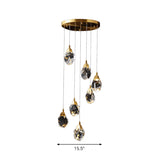 Modern Crystal Raindrop Hanging Lamp: Brass 3/5/24-Light Pendant Light For Dining Room