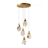 Modern Crystal Raindrop Hanging Lamp: Brass 3/5/24-Light Pendant Light For Dining Room