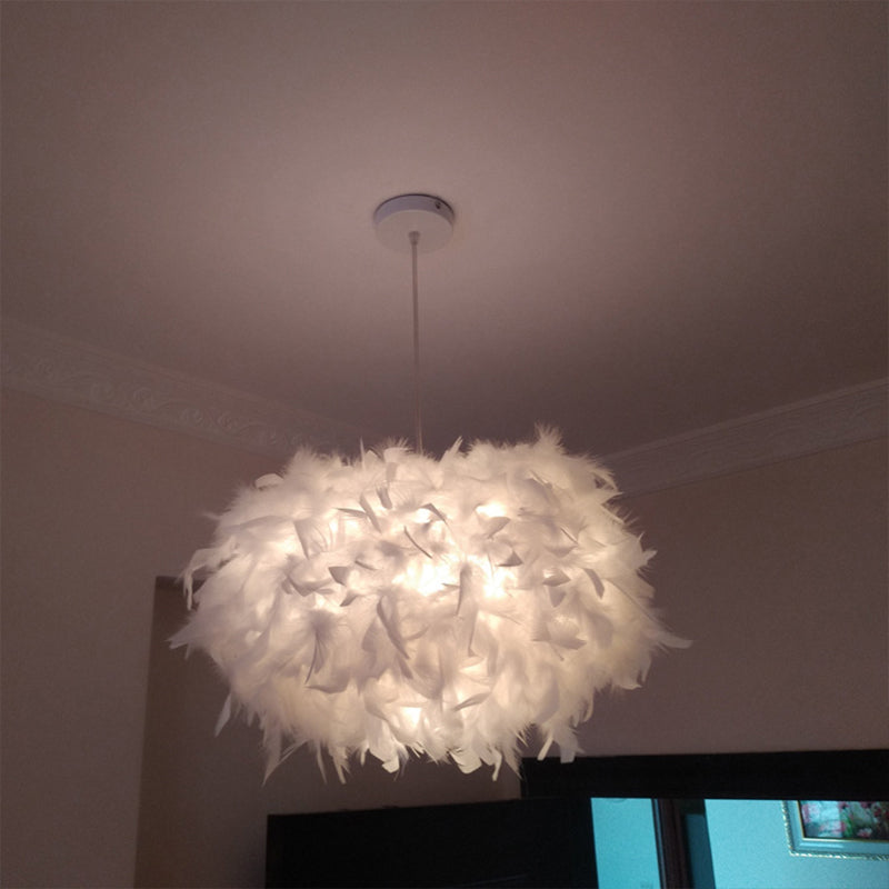 Minimalist Hanging Pendant Light With Feather Design - White / 18