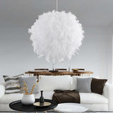 Modern Feather Pendant Light In White/Pink/Rose Red - 12/14/16 Wide Sphere Drop 1 Head For Bedroom