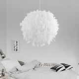 Modern Feather Pendant Light In White/Pink/Rose Red - 12/14/16 Wide Sphere Drop 1 Head For Bedroom