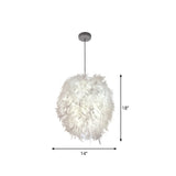 Simplicity White Pendant Light With Elegant Ellipse Feather Shade - Perfect For Dining Rooms 1-Light