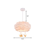 Nordic White Chandelier With Goose Feather Drums Bird Deco & 5 Lights - 16-31.5 Width