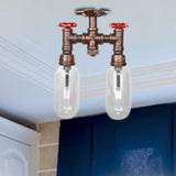 Clear Glass Weathered Copper Ceiling Lighting - Industrial Semi Flush With Pipe Design 2 Lights / A