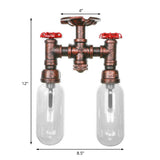 Clear Glass Weathered Copper Ceiling Lighting - Industrial Semi Flush With Pipe Design 2 Lights