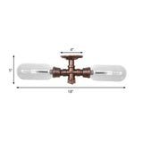 Clear Glass Weathered Copper Ceiling Lighting - Industrial Semi Flush With Pipe Design 2 Lights