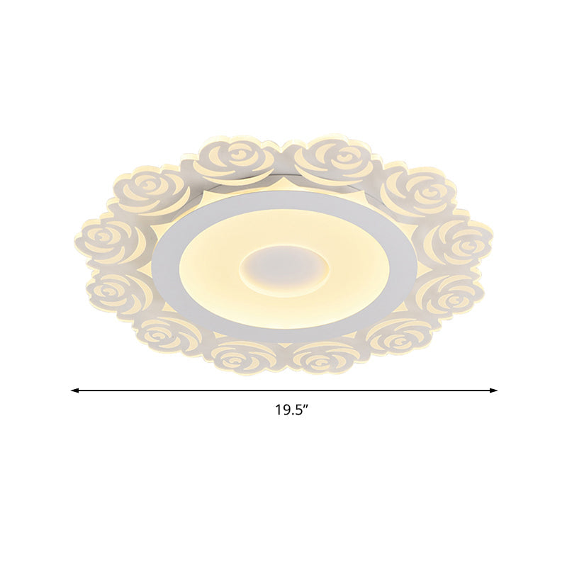 Romantic Led Ceiling Mount Light With Acrylic Rose Edge - Ideal For Girls Bedroom