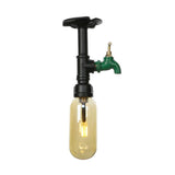 Industrial Black Amber Glass Semi Flush Light With Capsuled Shade & Pipe Design - Ceiling Mount